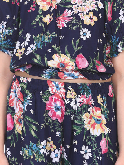 Lilpicks Navy Floral Flared Pant Clothing Set