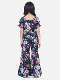 Lilpicks Navy Floral Flared Pant Clothing Set