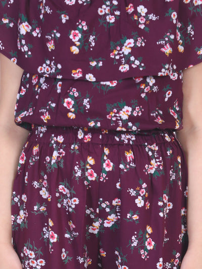 Lilpicks  Wine Floral Flared Pant Clothing Set
