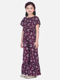 Lilpicks  Wine Floral Flared Pant Clothing Set
