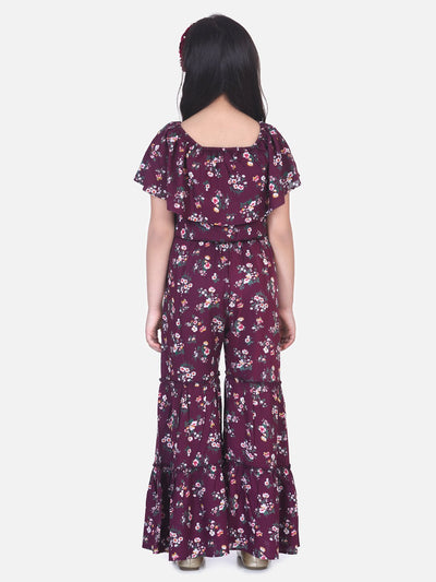 Lilpicks  Wine Floral Flared Pant Clothing Set
