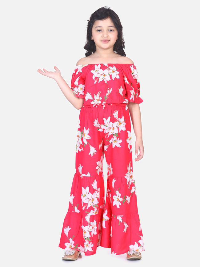 Lilpicks Fuschia Floral Flared Pant Clothing Set