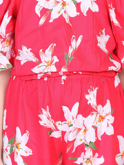 Lilpicks Fuschia Floral Flared Pant Clothing Set