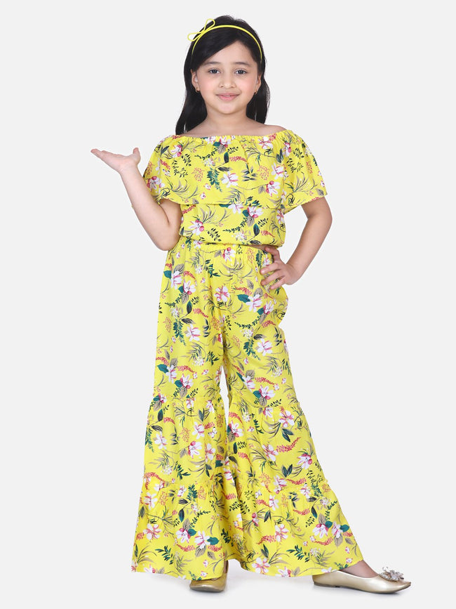 Lilpicks Yellow Floral Flared Pant Clothing Set