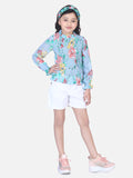 Lilpicks Powder Blue Floral Hi-Neck Smocking Top