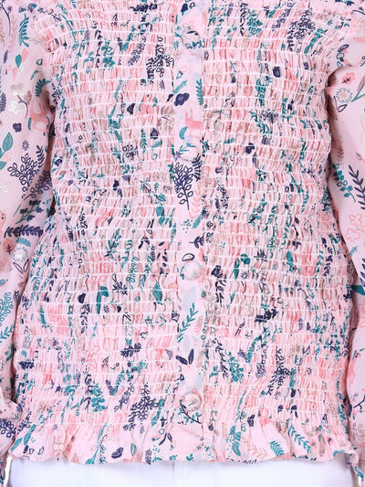 Lilpicks Powder Pink Floral Smocking Top