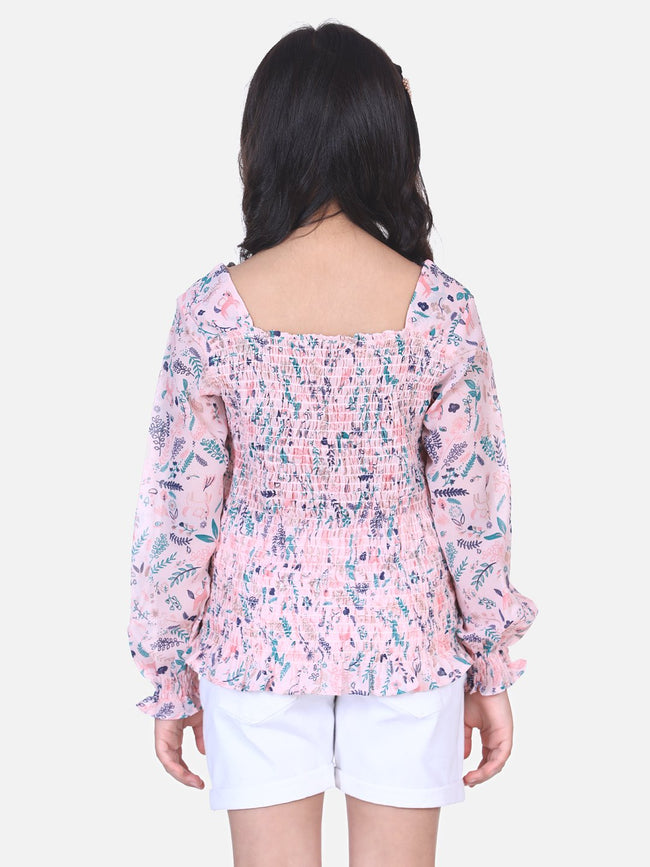 Lilpicks Powder Pink Floral Smocking Top