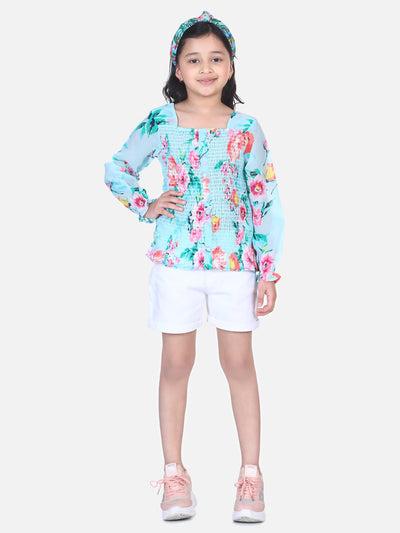 Lilpicks Sky Blue Floral Smocking Top