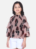 Lilpicks Beige Floral bell Sleeves Smocking Top