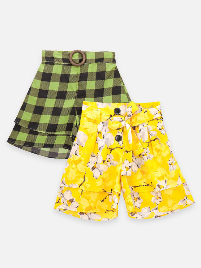 Lilpicks Yellow Green Pack of 2 Flared Shorts