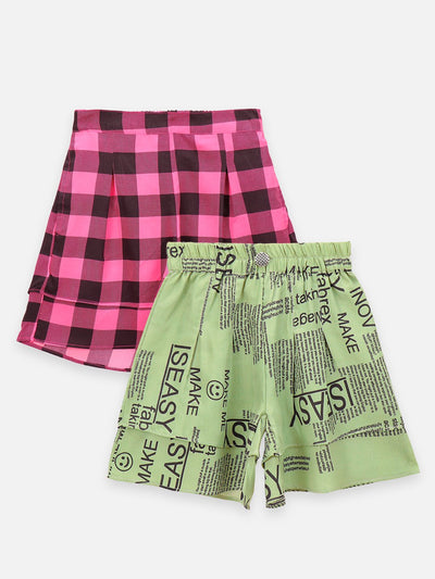 Lilpicks Pink Green Pack of 2 Flared Shorts