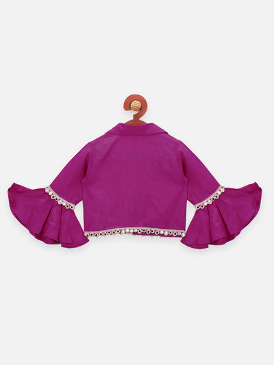 Purple bell sleeves Choli with Flared Mustard Palazzo Set