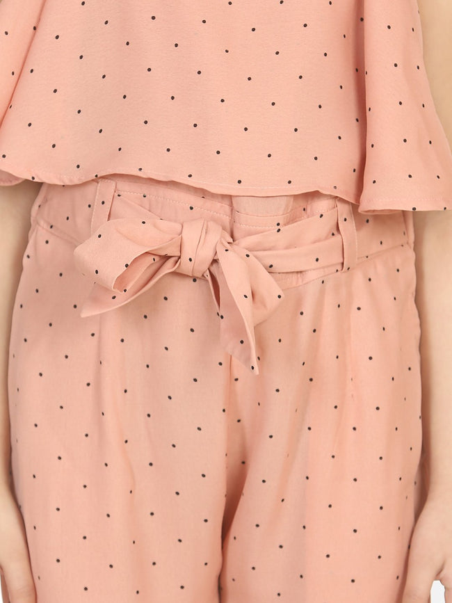 Lilpicks Light Brown Polka Cape Jumpsuit