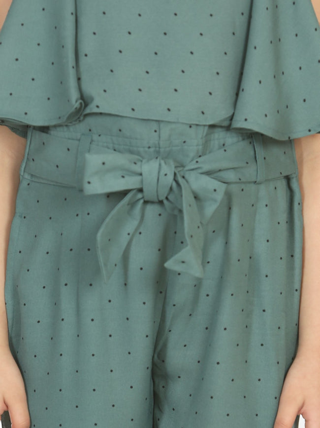 Lilpicks Vintage Green Polka Cape Jumpsuit 