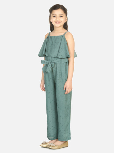 Lilpicks Vintage Green Polka Cape Jumpsuit 