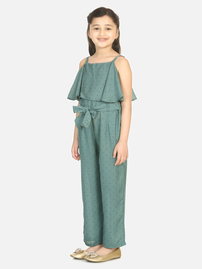 Lilpicks Vintage Green Polka Cape Jumpsuit 