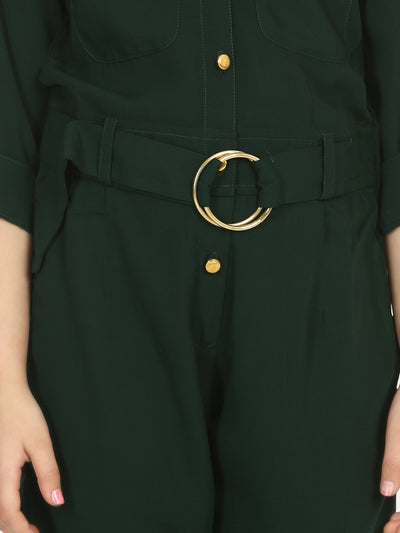 Lilpicks Bottle Green Golden Button Formal Jumpsuit