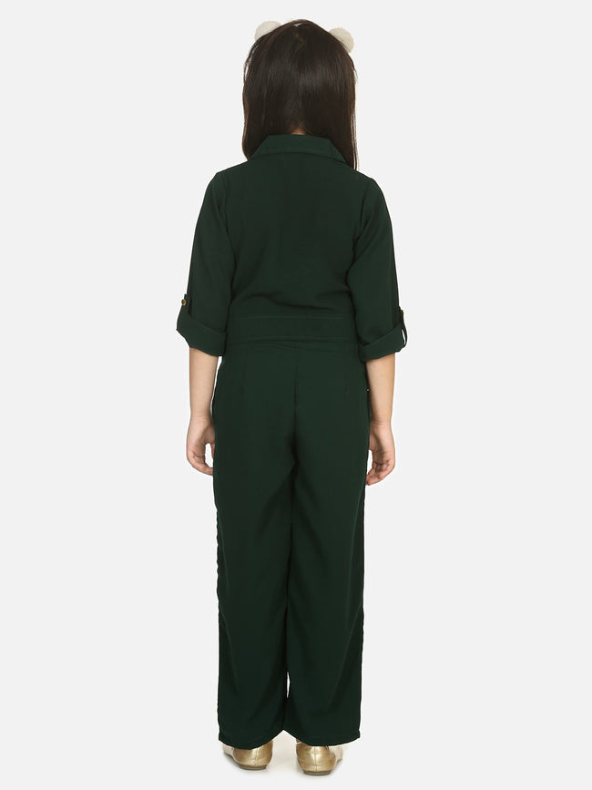Lilpicks Bottle Green Golden Button Formal Jumpsuit