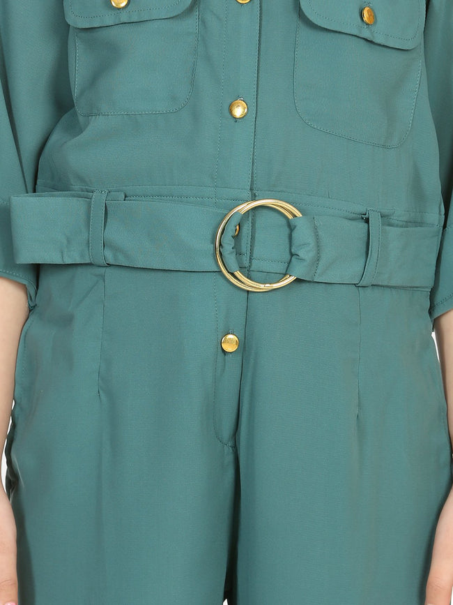 Lilpicks Vintage Green Golden Button Formal Jumpsuit