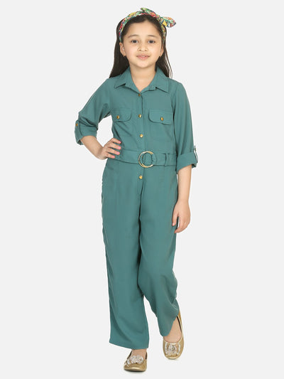Lilpicks Vintage Green Golden Button Formal Jumpsuit