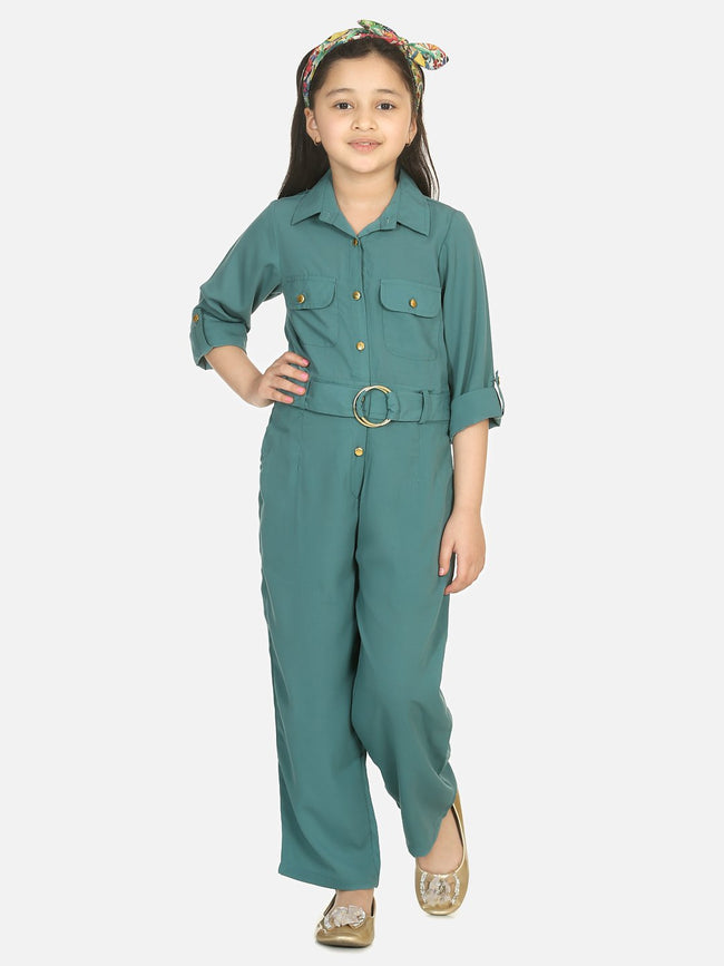 Lilpicks Vintage Green Golden Button Formal Jumpsuit
