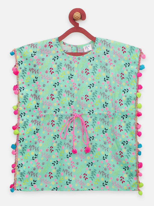 Lilpicks Green Flower Printed Kaftan Dress