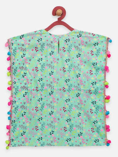 Lilpicks Green Flower Printed Kaftan Dress