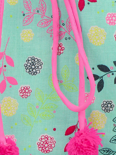 Lilpicks Green Flower Printed Kaftan Dress