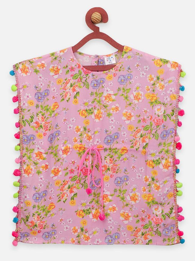 Lilpicks Peach Flower Printed Kaftan Dress