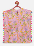 Lilpicks Peach Flower Printed Kaftan Dress