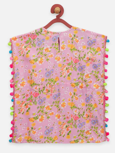 Lilpicks Peach Flower Printed Kaftan Dress