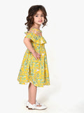 Yellow Floral Print Off Shoulder Flared Dress