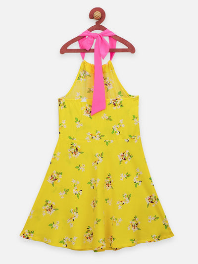 Lilpicks Yellow Floral Sleeveless Dress