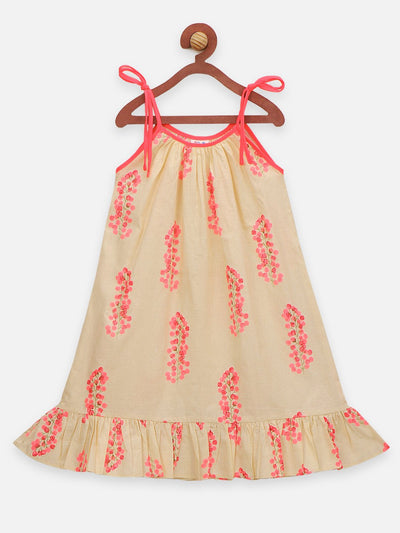 Lilpicks Beige Sleeveless Strapy Flare Dress