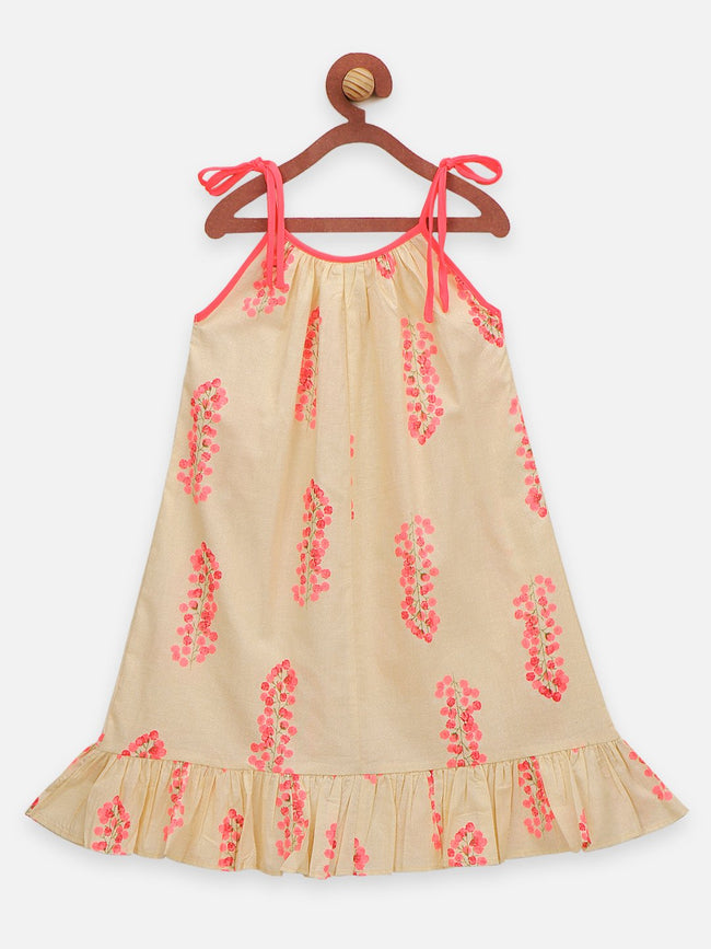 Lilpicks Beige Sleeveless Strapy Flare Dress