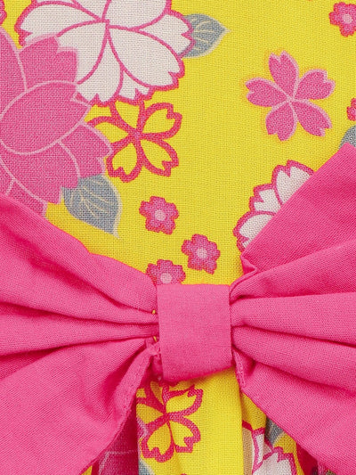 Lilpicks Yellow Flower Printed Bow Flared Dress