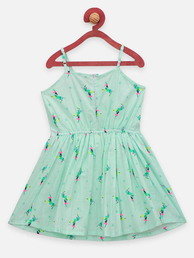 Lilpicks Green Sleeveles Flare Strappy Dress 