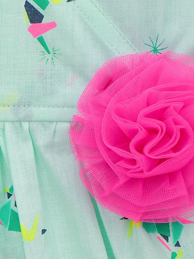 Lilpicks Green Sleeveles Flare Strappy Dress 