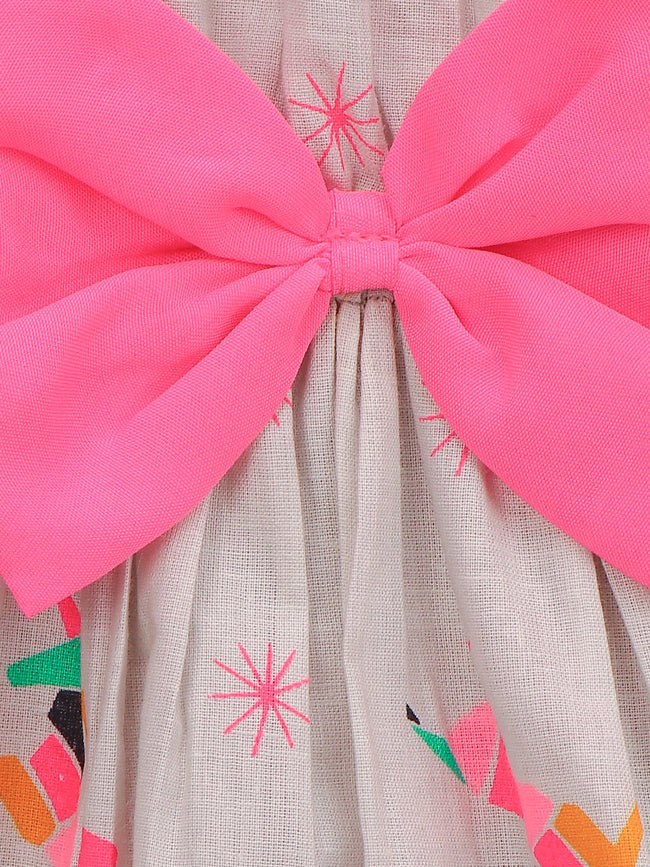 Lilpicks Grey One Shoulder Flare Bow Dress 