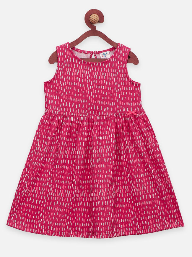 Lilpicks  Pink and green All Over Printed Pack of 2 Bow Flared Dress