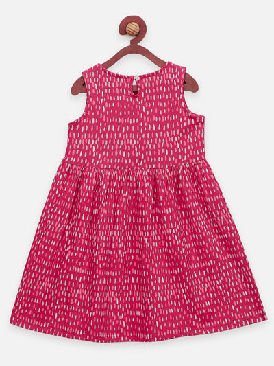 Lilpicks  Pink and green All Over Printed Pack of 2 Bow Flared Dress