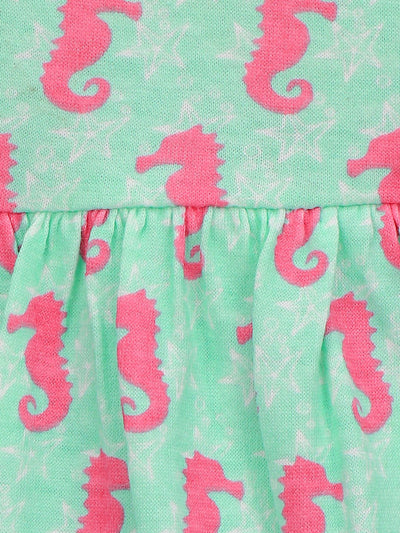 Lilpicks  Pink and green All Over Printed Pack of 2 Bow Flared Dress