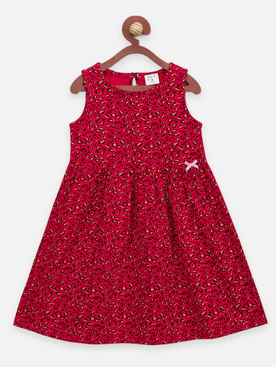 Lilpicks  Maroon and Multi All Over Printed Pack of 2 Bow Flared Dress