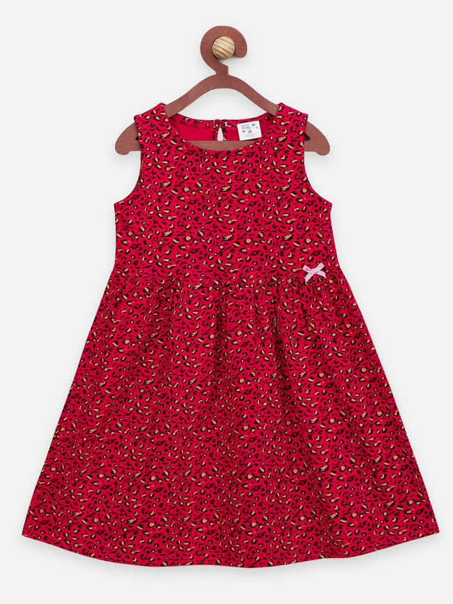 Lilpicks  Maroon and Multi All Over Printed Pack of 2 Bow Flared Dress