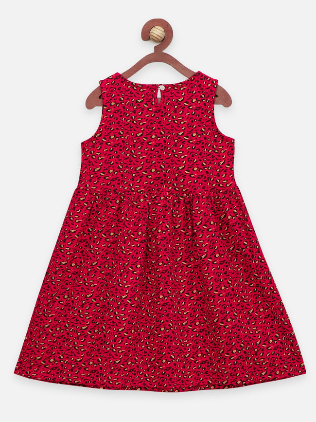 Lilpicks  Maroon and Multi All Over Printed Pack of 2 Bow Flared Dress