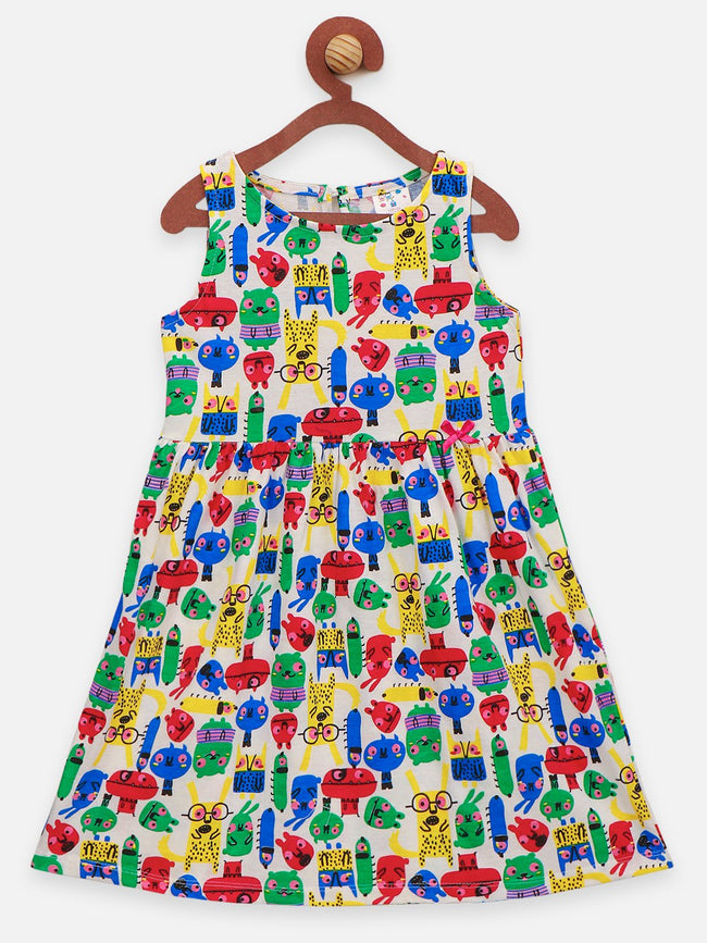 Lilpicks  Maroon and Multi All Over Printed Pack of 2 Bow Flared Dress