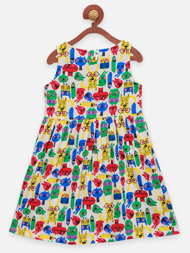 Lilpicks  Maroon and Multi All Over Printed Pack of 2 Bow Flared Dress