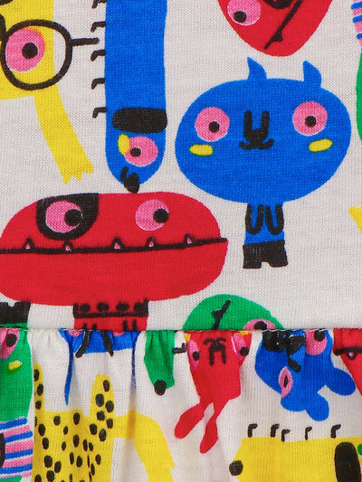 Lilpicks  Maroon and Multi All Over Printed Pack of 2 Bow Flared Dress