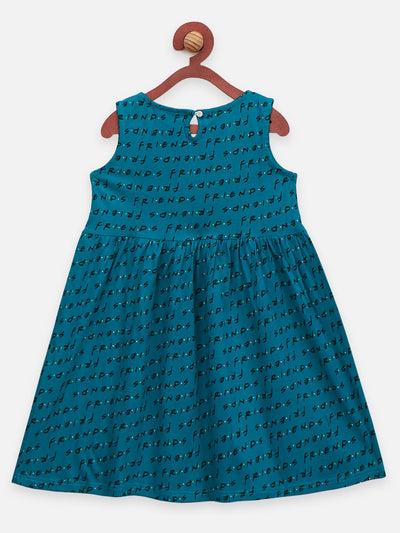 Lilpicks Teal and Multi All Over Printed Pack of 2 Bow Flared Dress