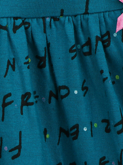 Lilpicks Teal and Multi All Over Printed Pack of 2 Bow Flared Dress